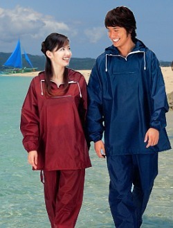 anorak blue red swimsuit sun protection