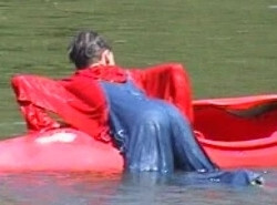 kayaking in jeans and hoodie
