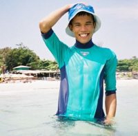 sun hat and swim shirt